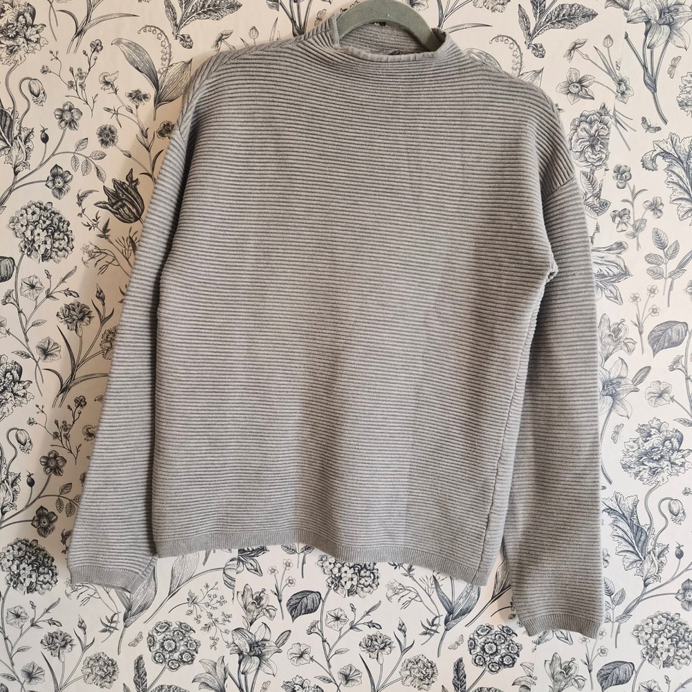 Evolution by Cyrus Womens Gray Ribbed Mock Neck Sweater Medium Lagenlook Scandi